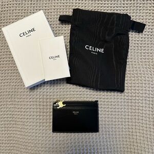 Celine Black Card Holder with Gold Detail